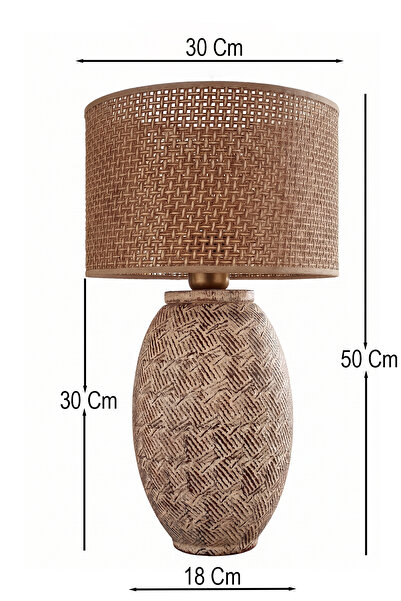 Hmydesign Riche Handmade Seramik Abajur Krem-Kahve-Hasır