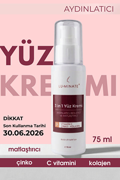 Luminate Yüz Kremi C Vitamin Çinko Kolajen Su Bazlı Nemlendirici Tonu Eşitley...