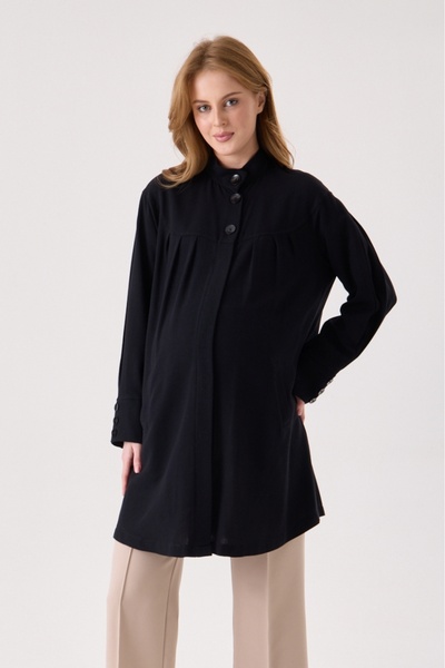 KATLİN MATERNİTY WEAR Maternity Tunic Shirt with Pockets, Black Linen Viscose...