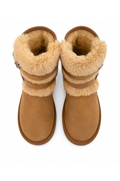 Noliva Women's Tan Suede Boots with Fur Inside, High Thin Sole Winter Boots
