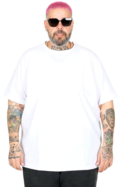ModeXL Mode XL Mărime mare Unisex material elastic tricou guler rotund 20149 Alb