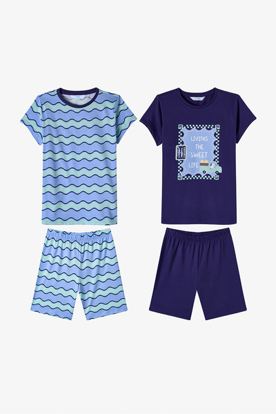 Penti Mavi Erkek Çocuk Blue Waves Pamuklu 2'li Pijama Takımı
