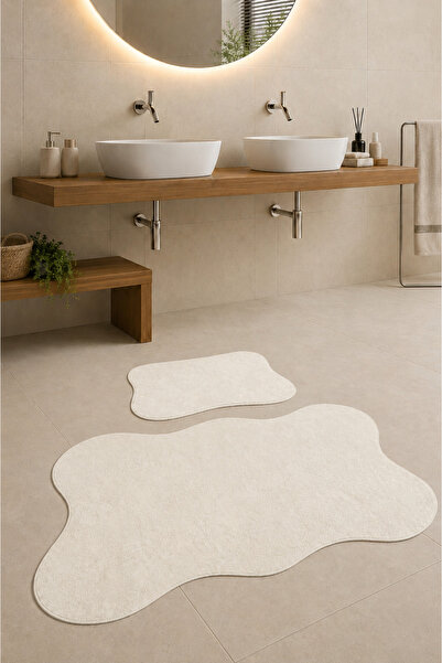 Bonny Home Anatolia 2'li Krem 80x140 50x70 Cm Büyük Ebat Banyo Paspası Seti K...