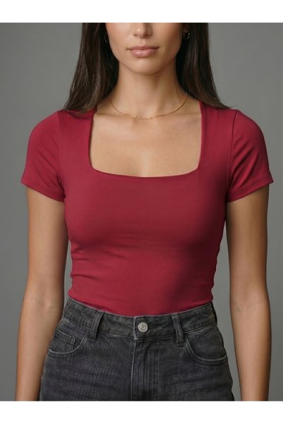 Noe Collection Women's Square Neck Short Sleeve Snap Fastener Body Slim Fit Tight Fit Lycra Bodysuit