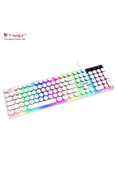 T-WOLF T80 Retro Punk Gaming Klavye Rainbow LED Aydınlatmalı 104 Tuşlu USB Ka...