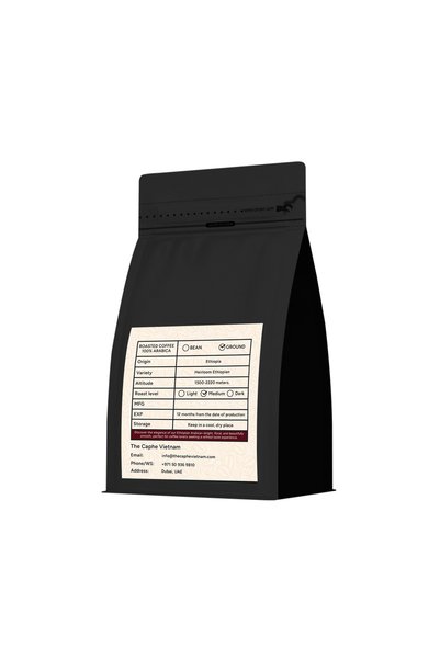 The Caphe Vietnam Ethiopian Guji Hambella Ground Coffee – 100% Arabica, Single Origin Specialty Coffee, Floral & Fruity Notes, Medium Roast, Freshly Roasted in Dubai, 1KG