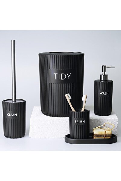 Selim Dekor Grooved Bathroom Set Black