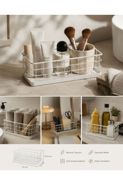 Rectangular White Metal Organizer Basket Mini 13.5x23 Cm