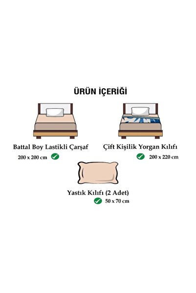ELY PARKER Battal Boy Nevresim Takımı (200x200 Lastikli Çarşaf+yorgan Kılıfı+yastık Kılıfı)