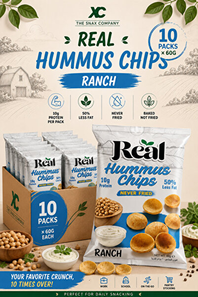 REAL Chips Hummus Ranch Flavor – 10g Protein, Never Fried, Crunchy Snack, 60g...