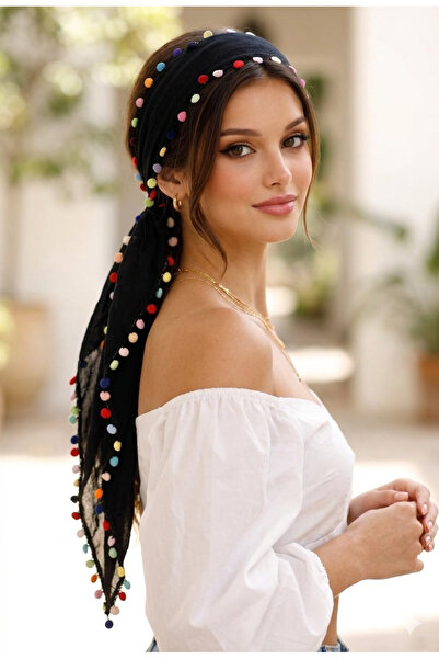 ASYA PAZARLAMA 5 bucăți Black Sea Black Color Beaded Keşan, eșarfă neagră, șa...