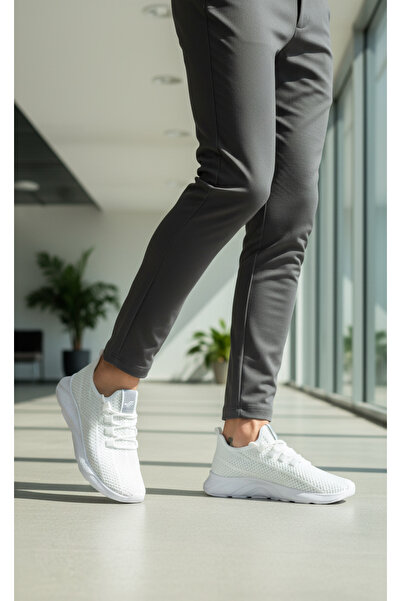 FORE SPORT White Daily Lace-Up Knitwear Mesh Men's Sports Shoes