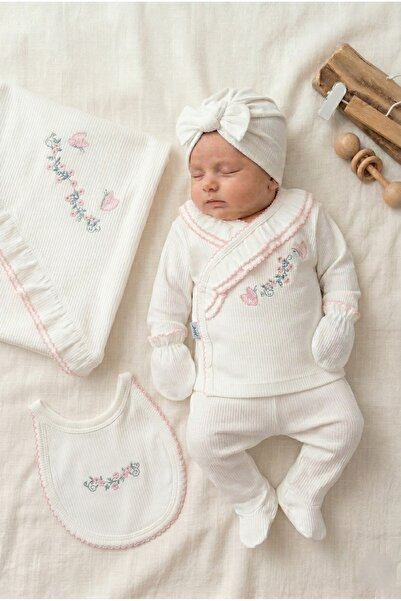 ZEYNUKO KIZ BEBEK ÇİÇEK NAKIŞLI OYALI %100 PAMUK 0-3 AY 10'LU YENİDOĞAN HASTA...