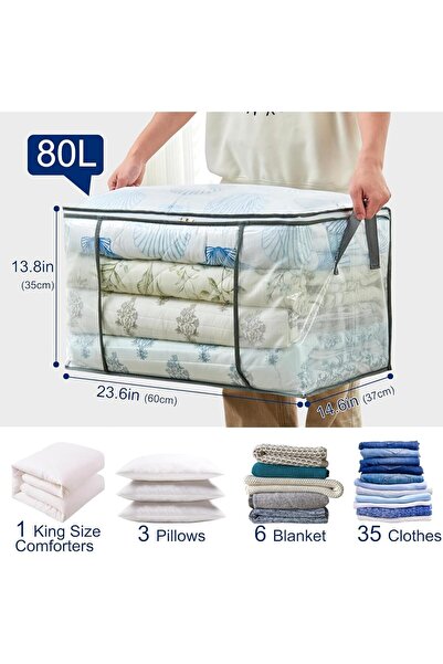 Arabest 3-Pack 80L Clothing Storage Bags, Foldable PVC Mesh Dust-Proof Quilt ...