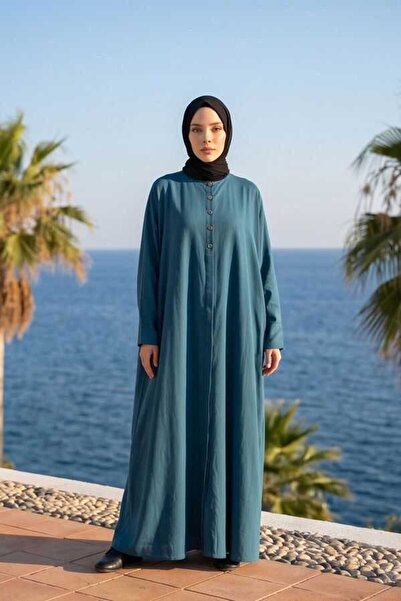 Neways 6618-Modal Süs Düğmeli Abaya İndigo