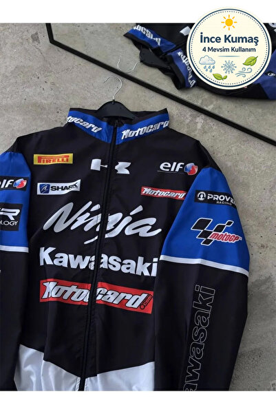 memetti m şekil Mavi Ninja Kawasaki Unisex Paraşüt Kumaş Oversize Baskılı Siy...