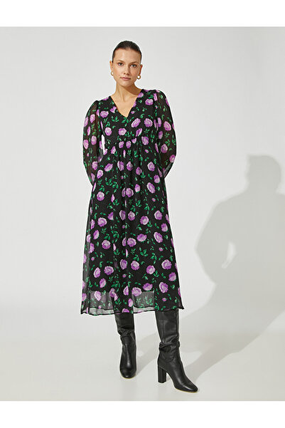Koton Floral μακρύ φόρεμα μπαλόνι μανίκι