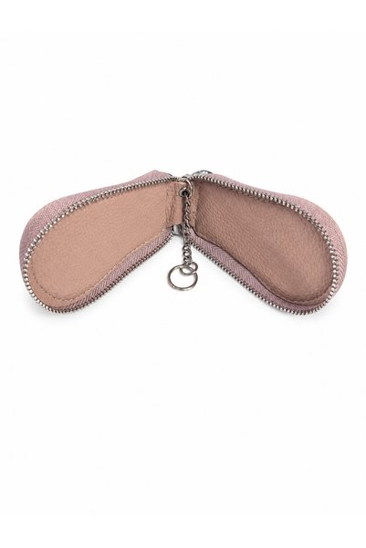 OEM Husă chei VW auto premium roz pudrat din piele ecologică cu fermoar și accesorii metalice elegante