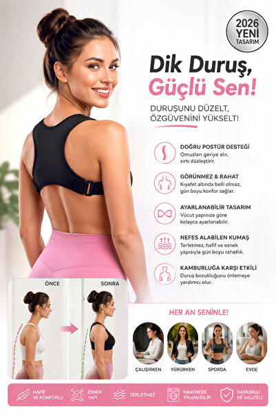 baffhome Dik Duruş Korsesi Kamburluk- Kifoz Skolyoz- Postür Düzeltici Omuz Sırt Destekleyici Unisex Korse