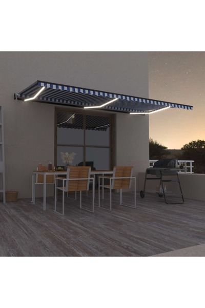 Concept Copertină automată cu senzor vânt&LED, albastru/alb, 600x300 cm