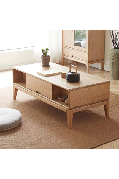 WoodenDecoration01 Veyra Çekmeceli Masif Ahşap Orta Sehpa