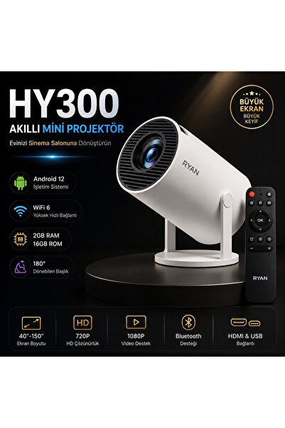 Ryan Technology HY300 Akıllı Mini Projektör Android 11-13 | WiFi 6 | 2GB RAM ...