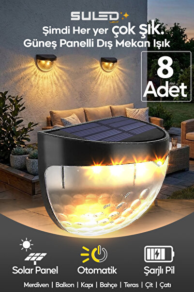 SULED Dekoratif Köşebent Bahçe Aydınlatma 8 Adet Güneş Panelli Dış Mekan Led ...