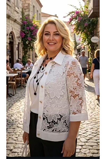 EMWORKXXL Büyük Beden Güpür Ceket