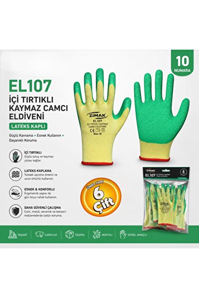 zimak EL-107 Camcı Latex Pro Eldiven 10 Numara (6 Çift)