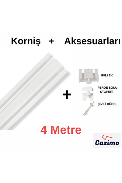 CAZIMO İkili Korniş Rayı PVC Perde Rayı Ölçü Seçenekli Tavan Tipi Beyaz Korni...