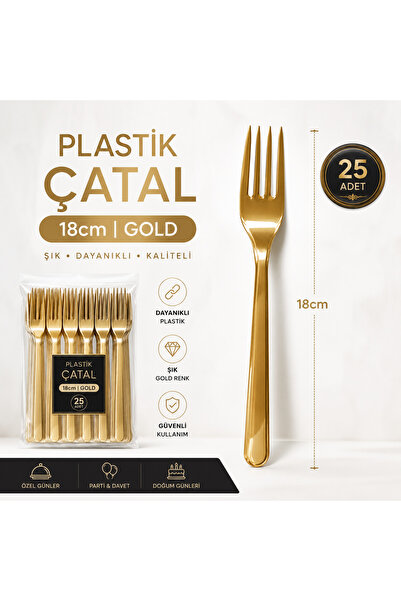 alenked Plastic Fork 18cm Gold - 25 Pieces