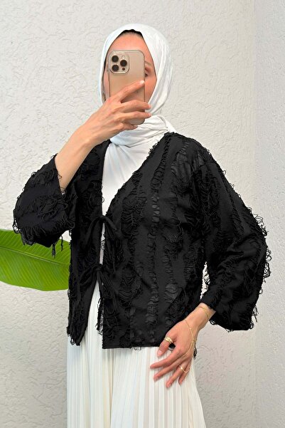 Salih Çelebi Kimono sa pocepanim resicama 2314 - CRNI