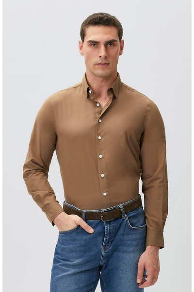 Network Slim Fit Kahverengi Cotton Gömlek