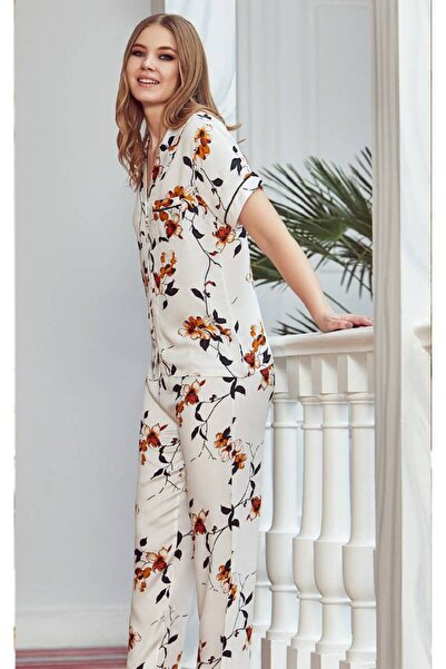 FIRST STYLE بجامة تركي أنيقة باللون مزينة بطبعات ورد. ناعمة ومريحة