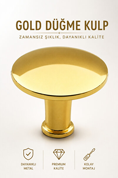 NZB Düğme Çekmece Dolap Kapak Kulpu Kulbu Gold Metal Kulp