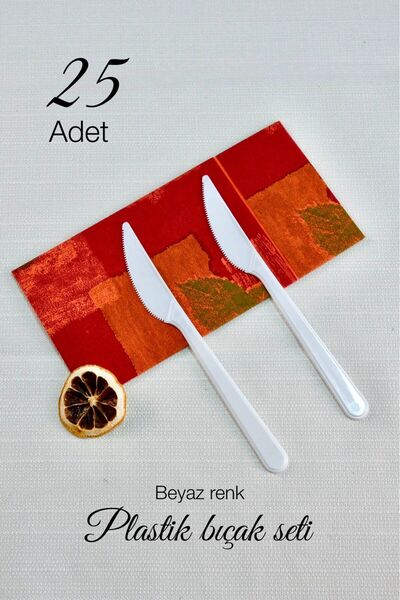 Ezupack 25'li LÜX SERT PLASTİK Beyaz Bıçak Parti Doğum Günü Sunum Davet Nişan...