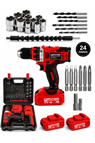 KİMMEER PLUS 12v 1.5 Ah Metal Şanzıman Çift Akülü Şarjlı 24 Parça Akülü kırmı...