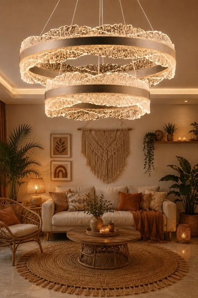 Elvora Home Modern (PREMİUM) 2'li Kristal 3 Renkli LEDli Sarkıt Avizesi Salon...