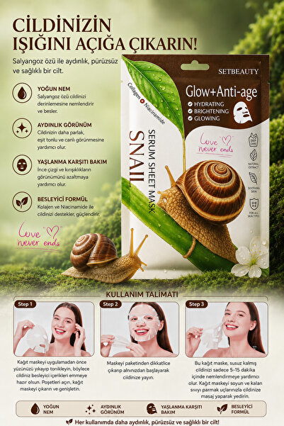SETBEAUTY Doğal %100 Salyangoz Serum Yaprak Maske