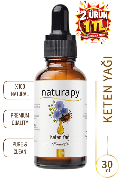 NATURAPY Keten Yağı (Flaxseed Oil) Soğuk Sıkım Sabit Yağ 30 ml Damlalıklı Cam...