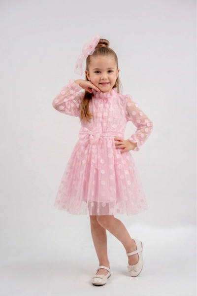 Eray Kids Rochie de seara pentru fete cu catarama cu buline si detaliu fundita