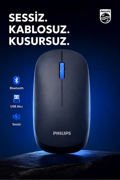 Philips Spk7438 Kablosuz Mouse Bluetooth Mouse Çift Mod Sessiz Mouse Pil Dahi...