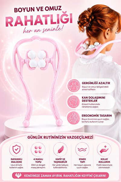 MUJGAN 4 Tekerlekli Boyun Masaj Aleti Pembe