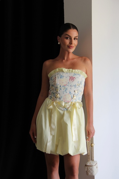 Julidress Σετ μπλούζα κορσέ με λουλουδάτο σχέδιο και λεπτομέρεια κορδέλας και...