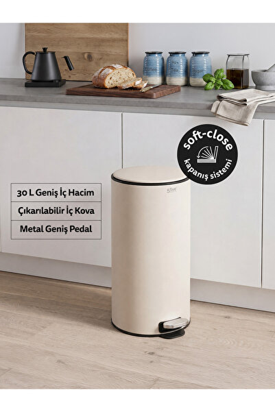 5FIVE Delta Modern Metal Pedallı, 30 L, Çöp Kutusu, Temizlenir İç Hazneli, Ki...