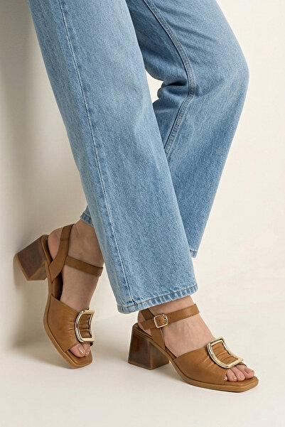 Ziya , Women's Genuine Leather Heeled Sandals 161992Z19008S Tan