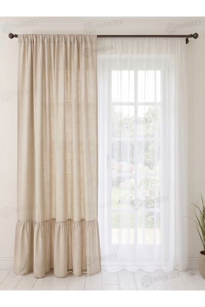 pamukidea Rustic Pocket Skirt with Ruffles 100% Cotton Natural Buldan Linen Curtain - Single Wing - (En X Size)
