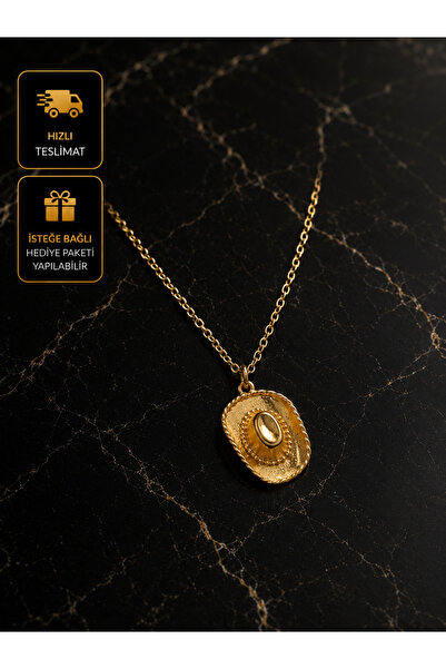 PURE BERRY %100 ÇELİK KARARMAZ KOVBOY ŞAPKASI İNCE ZİNCİRLİ ÇELİK GOLD