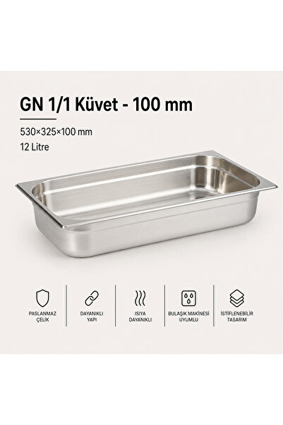 Natsan Paslanmaz Çelik Gastronom/gastronorm Küvet Gn 1/1-100 (53 X 32,5 X 10 CM)