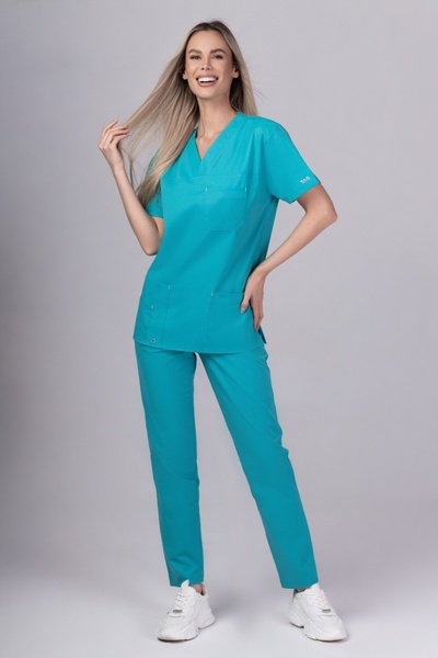 tag Costum medical pentru femei, bluză și pantaloni, STELLAR, Turcoaz, 100% p...